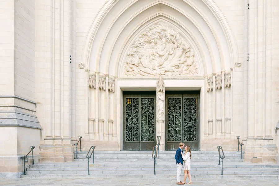 Engaged couple at the Washington National Cathedral