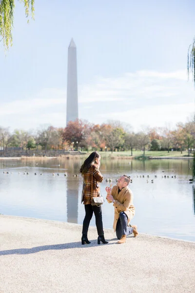 Sarah and Tanner during their marriage proposal at Constitution Gardens