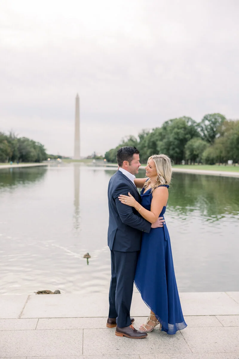 Melissa and Alex during their sunrise National Mall engagement session